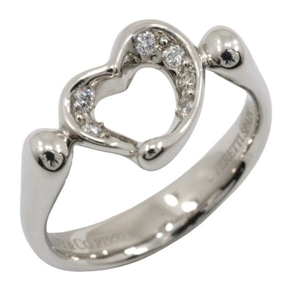 TIFFANY&Co. Open heart Ring Elsa Peretti Diamond Pt950Platinum/diamond - Picture 1 of 10